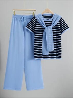 Light Blue & Navy Striped women set